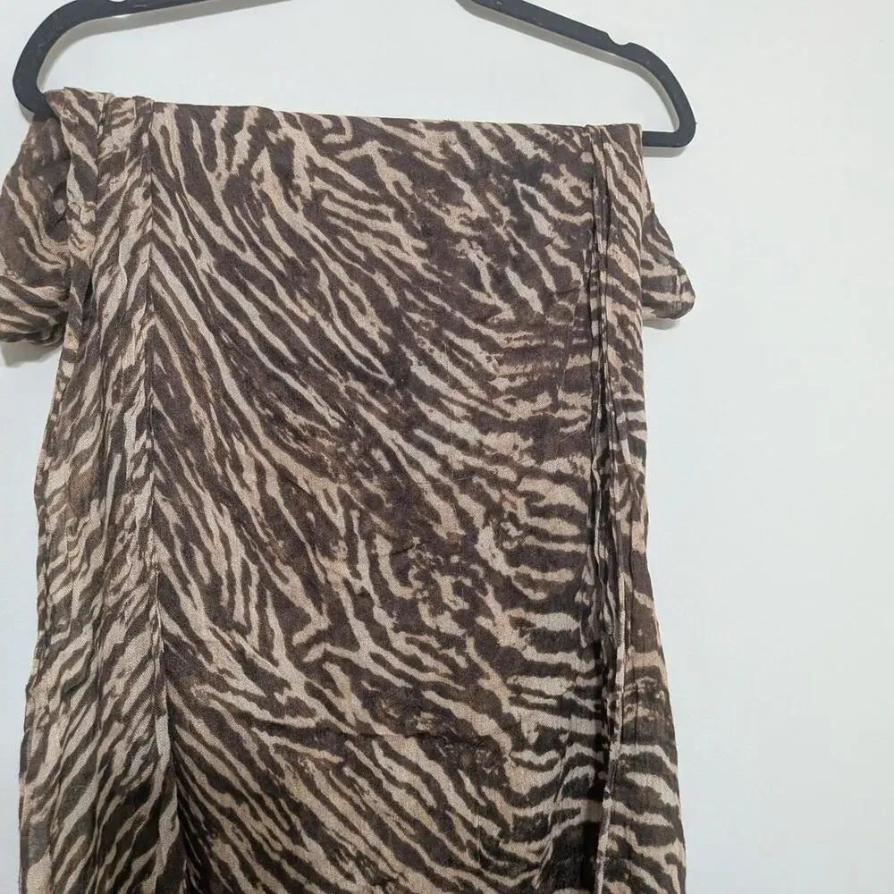Banana Republic Brown And Beige Zebra Print Pashmina/Scraf With Fringe